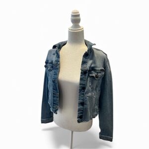 Blue Cropped Jean Jacket with Vintage Distressed Look
